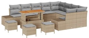 Conjunto de Sofá de Jardim vidaXL de 13 peças com Almofadas Bege Vime