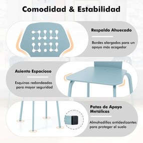 Conjunto de 4 cadeiras de jantar modernas em meta com costas ocas e pernas em metal Cadeira de hóspedes sem braços Azul