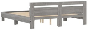 Estrutura cama c/ cabeceira/luzes LED 180x200cm cinzento sonoma