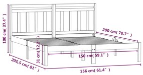 Estrutura de cama king size 150x200 cm madeira maciça