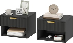 Conjunto de 2 mesas de cabeceira suspensas  40 x 34 x 29 cm, mesas de cabeceira de parede com gaveta e compartimentos abertos, estilo moderno, preto