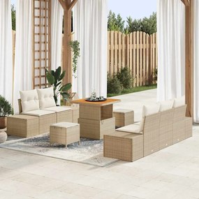 Conjunto de Sofá de Jardim de 8 Peças vidaXL com Almofadas Bege Rattan Acácia