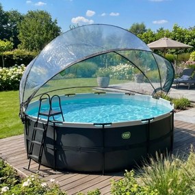 Piscina redonda Black Leather ø427x122cm com bomba de filtro de areia e cobertura cúpula - preta