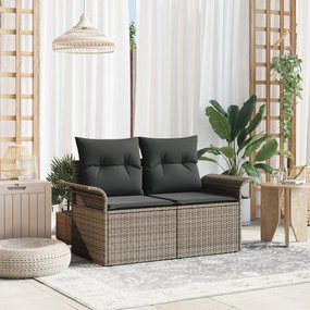 Sofá de Jardim para 2 Pessoas com Armazenamento e Almofadas Cinza em Rattan
