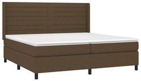 Cama box spring c/ colchão/LED 200x200cm tecido castanho-escuro