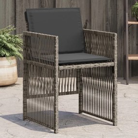 Cadeiras de jardim com almofadões 4 pcs vime PE cinzento