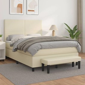 vidaXL Cama com molas/colchão 140x200 cm couro artificial cor creme