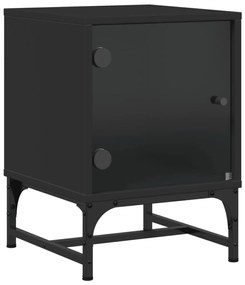 Mesas de cabeceira c/ portas de vidro 2 pcs 35x37x50 cm preto