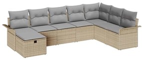 Conjunto de Sofás de Jardim de 8 Peças com Almofadas Beiges de Vime PE