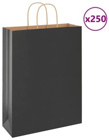 vidaXL Sacos de papel 250 unid com alças preto 32x12x42 cm