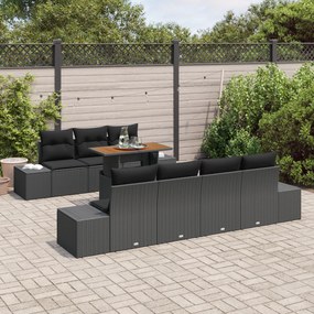 Conjunto de Sofá de Jardim de 8 Peças com Almofadas Preto de Rattan Po