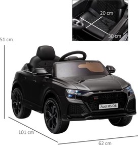 Carro elétrico infantil com licença oficial Audi RS Q8, veículo elétrico com controlo remoto, USB, Bluetooth, preto