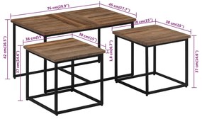 Mesas de centro de encastrar 3 pcs madeira de teca maciça