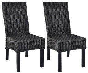Cadeiras de jantar 2 pcs vime Kubu preto + madeira mangueira