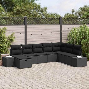 vidaXL Conjunto de Sofá de Jardim com 8 Peças e Almofadas Preto em Rattan Sintético