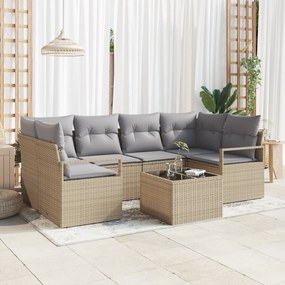 Conjunto de Sofás vidaXL de 7 Peças com Almofadas Bege Rattan de Poli