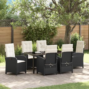 vidaXL Conjunto de Jantar de Jardim 7 Peças com Almofadas - Rattan Poliéster Preto