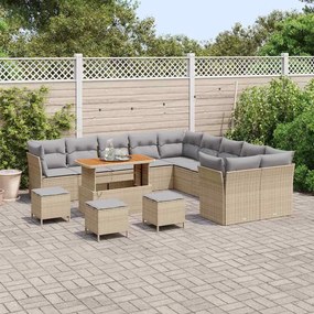 Conjunto de Sofás de Jardim de 14 Peças com Almofadas Rattan Poliéster