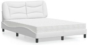 Cama com colchão 140x200 cm couro artificial branco