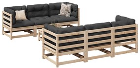 7 pcs conjunto sofás de jardim com almofadões pinho maciço