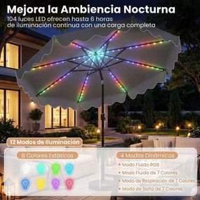 Guarda-sol de Jardim, 280 x 280 x 250 cm, (BASE NÃO INCLUIDA)  Iluminação LED Integrada, Cinzento