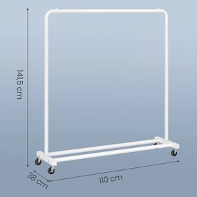 Guarda roupa 38 x 110 x 141,5 cm, varão com rodas branco