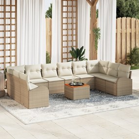 Conjunto de Sofás de Jardim com Almofadas vidaXL de 11 Peças Bege Vime