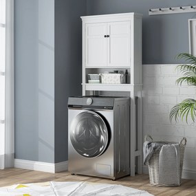 Móvel sobre Sanita Armário para Máquina de Lavar Roupa com 2 Portas Compartimento e Prateleira Ajustável 70x20x175 cm Branco