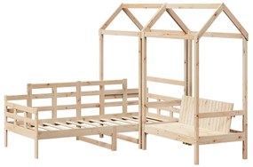 Conj. de sofá-cama e banco c/ telhado 90x190 cm pinho maciço