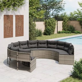 vidaXL Sofá de jardim com almofadões redondo vime PE cinzento