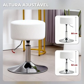 Banco de toucadou ou cozinha  Ajustável em Altura 52-66 cm Estofado em Veludo Giratória a 360° Branco