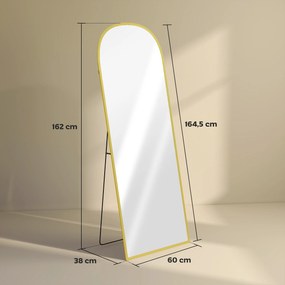 Espelho de Pé Espelho de Corpo Inteiro 60x165 cm com Estrutura de Liga de Alumínio e Suporte para Sala Quarto Dourado