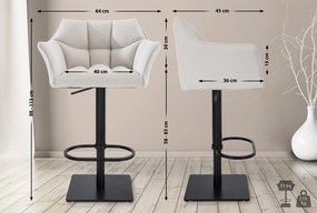 Banco de bar Damaso em tecido e com estrutura preta 64 x 88-113 x 45 cm Branco
