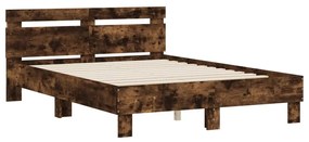 Estrutura cama c/ cabeceira/luzes LED 120x190cm carvalho fumado