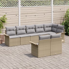 Conjunto de Sofá de Jardim em 8 Peças com Almofadas Bege Poli Rattan
