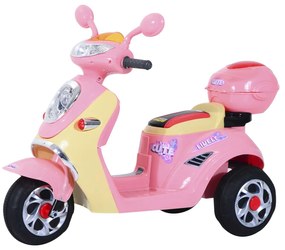 HOMCOM Mota elétrica Infantil Motoelétrica para crianças acima de 3 anos com Bagagem 6V de Bateria 108x51x75cm Rosa