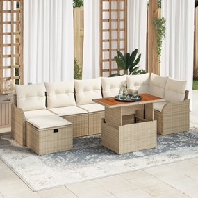 Conjunto de Sofá de Jardim de 8 Peças com Almofadas Bege Rattan Poliés