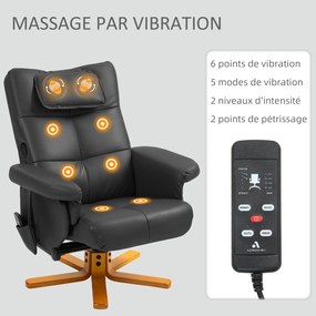Cadeira de massagem com apoio para os pés, encosto reclinável até 135°, compartimento de arrumação, comando à distância preto