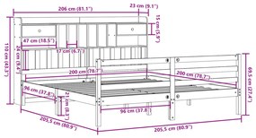 Cama com estante sem colchão 200x200 cm pinho maciço