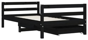 Estrutura cama infantil c/ gavetas 80x160 cm pinho maciço preto