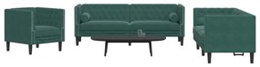 3 pcs conj. de sofás chesterfield com rolos veludo verde-escuro