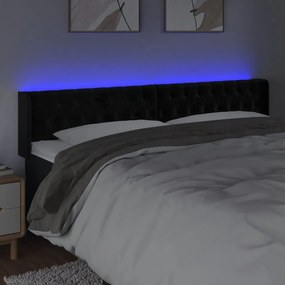 Cabeceira de cama c/ luzes LED veludo 183x16x78/88 cm preto