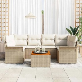 Conjunto de Sofá de Jardim de 7 Peças com Almofadas Bege em Rattan Pol