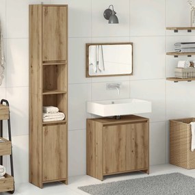 3 pcs móveis de casa de banho deriv. madeira carvalho artisiano