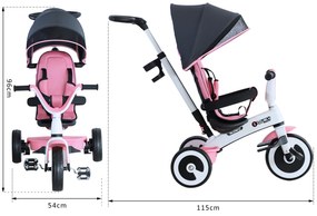 HOMCOM triciclo bebê 4 em 1 s para crianças +18 meses Evolutivo capuz Barra Destacável Controle Parental Brinquedo de aprendizagem Rosa