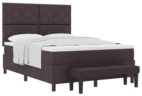 Cama Box com Colchão e Banco Castanho Escuro 160x200 cm Tecido