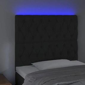 Cabeceira de cama c/ luzes LED veludo 100x7x118/128 cm preto