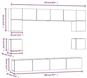 Conjunto móveis de TV 8 pcs madeira processada cinzento cimento