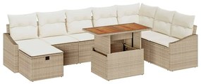 Conjunto de Sofá de Jardim 9 Peças com Almofadas Bege em Rattan Sintét