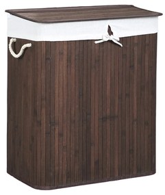 Cesto de roupa suja dividido SONGMICS com tampa, cesto de roupa suja de bambu com 2 seções, forros removíveis, alças de algodão, capacidade de armazenamento de 100L, para lavanderia, quarto, marrom LCB72Z